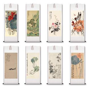 张大千荷花牡丹板桥竹子画花鸟挂画风水名家字画茶楼卷轴画装饰画