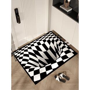 黑白格子入户门地垫家用门垫皮革进门脚垫门口玄关垫子可擦洗地毯