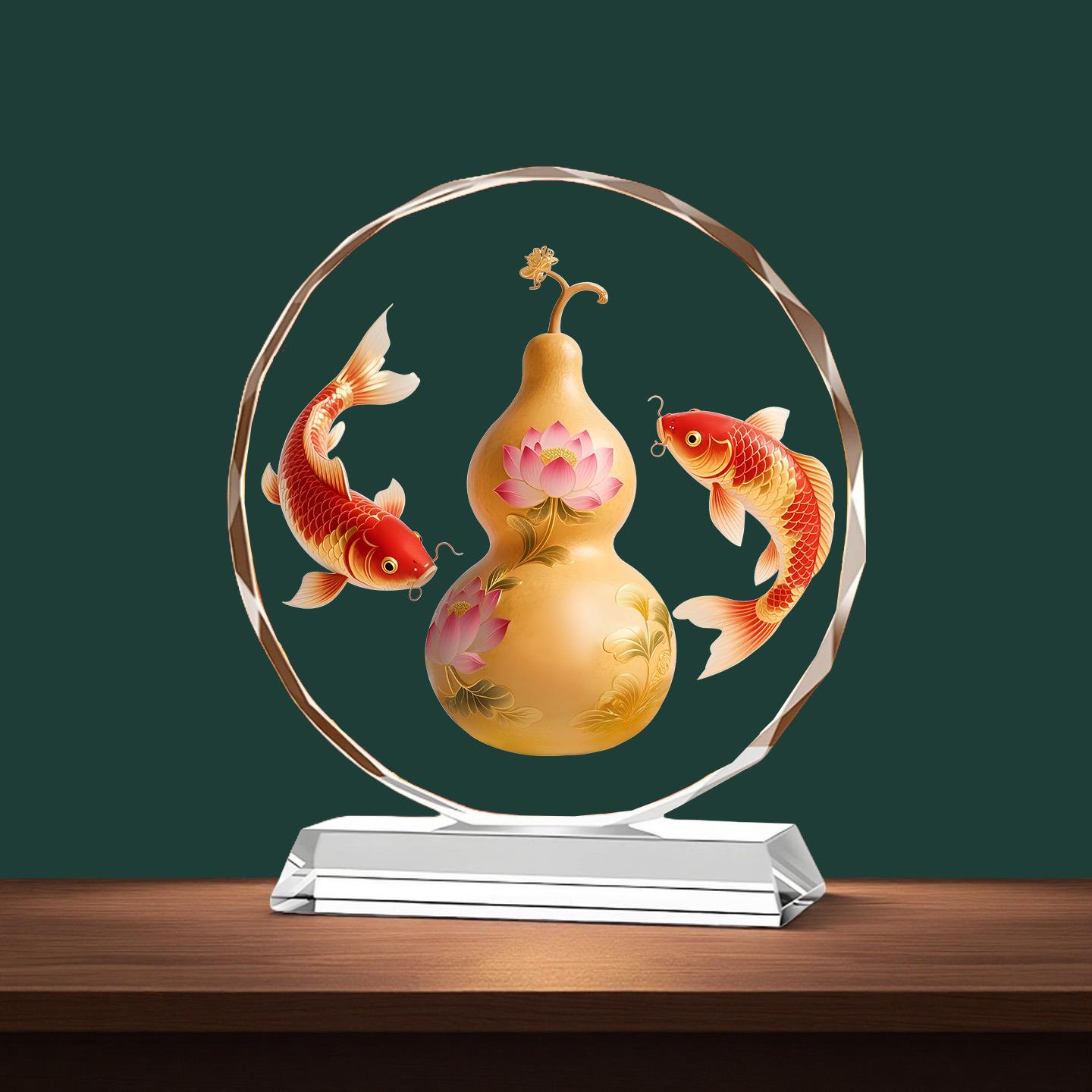 锦鲤引财宝葫芦桌面水晶饰品入口入口客厅酒柜装饰桌乔迁礼物