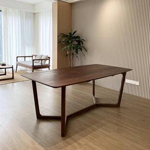 北美黑胡桃木原木餐桌大户型连腿桌北欧乡村纯实木榫卯书桌定制