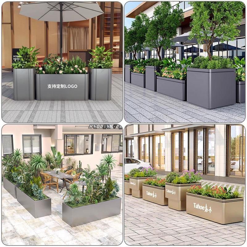 户外花箱组合不锈钢庭院花槽室外坐凳隔断围护栏广场花坛铁艺花盆