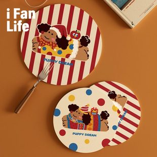 范店小狗麦琪可爱卡通杯垫圆形餐垫防水防油隔热垫氛围感西餐垫子