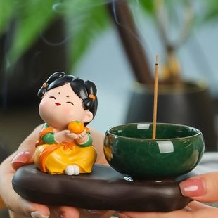 创意唐仕女香插香薰炉小摆件家用室内办公桌面线香盘香香插座香架
