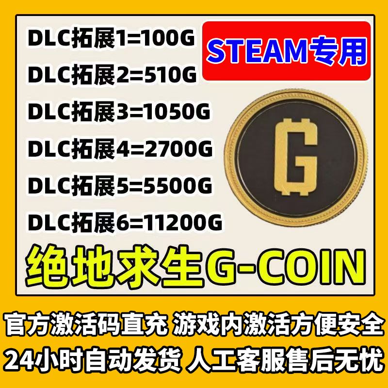 PUBGG币绝地求生皮肤官方G币金币游戏币充值点券吃鸡兑换码CDK