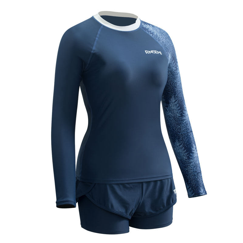 长袖泳衣女游泳馆专用分体式二件套保守女士平角泳裤防晒显瘦遮肚