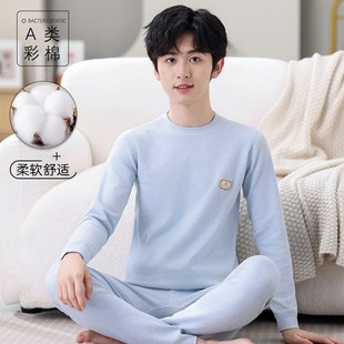 全棉8 纯棉a类半高领无骨男童线衣线裤 男大童秋衣秋裤 儿童内衣套装