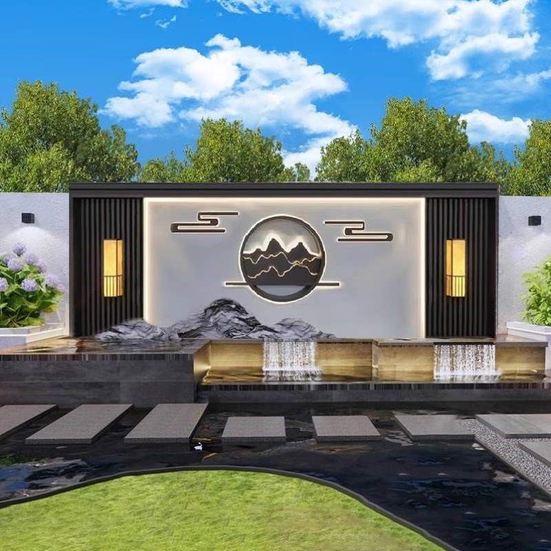 隔断水流水新墙幕墙景观影壁园林不锈钢户外中式屏风庭院背景定制