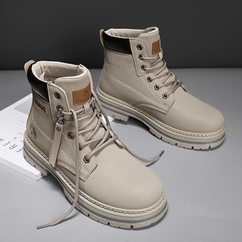 马丁靴男夏季登山高帮劳保皮鞋男款夏季增高防水工地干活工装靴子