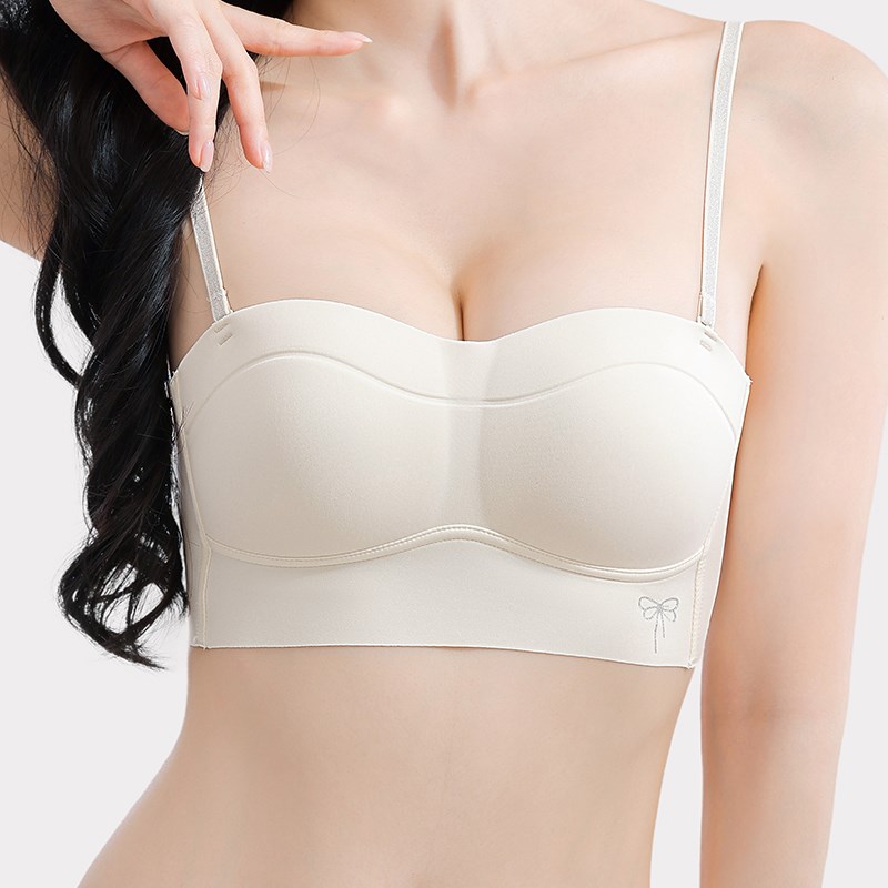75A85C无痕内衣女小胸聚拢隐形肤色粉底液细肩带交叉美背薄厚文胸