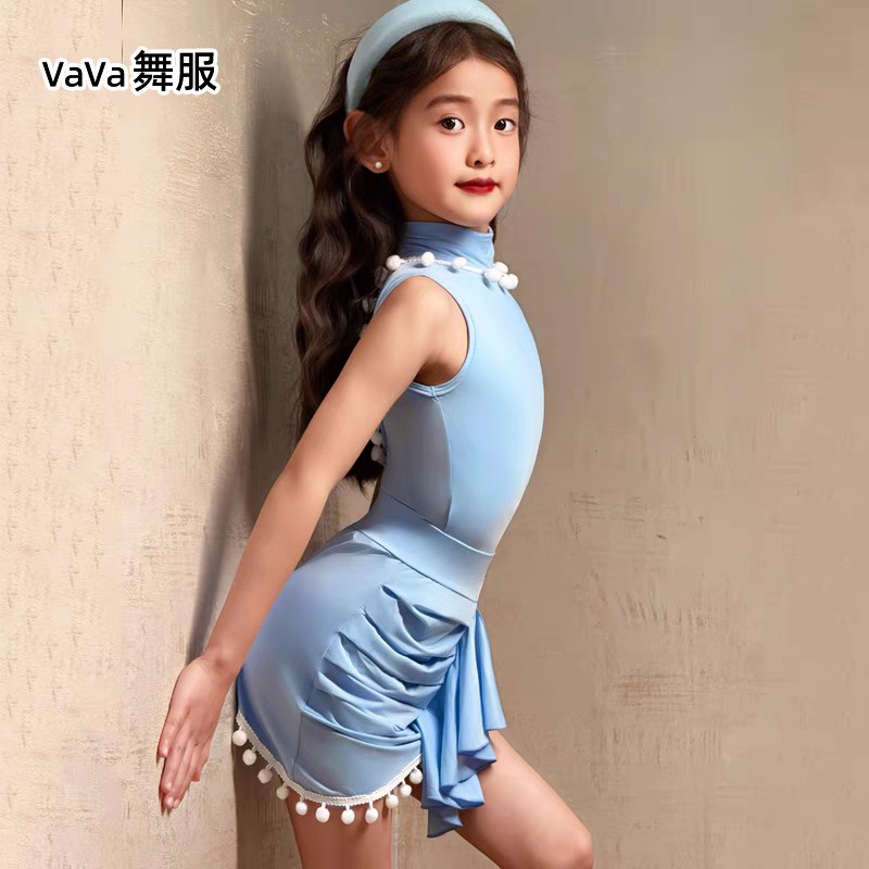 vava拉丁舞服女舞蹈训练功服儿童网红无袖专业上课表演出裙套装