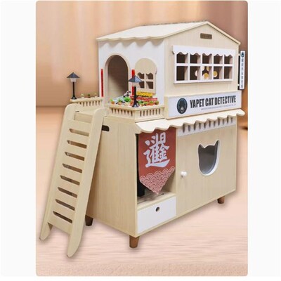 猫厕所半封闭式猫砂盆室内实木滤砂防外溅猫屋柜猫窝一体家用定制