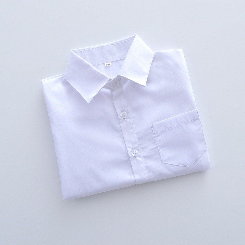 儿童白衬衫男童长袖打底衫钢琴主持人白色衬衣全棉小学生校服
