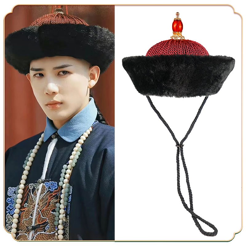 影视清朝古装造型男顶戴花翎清朝王爷大臣帽暖帽凉帽武官文官发饰