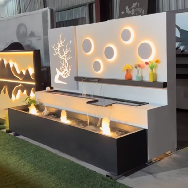 不锈钢流水屏风隔断墙庭院别墅水幕墙景观背景墙现代简约迎门照壁