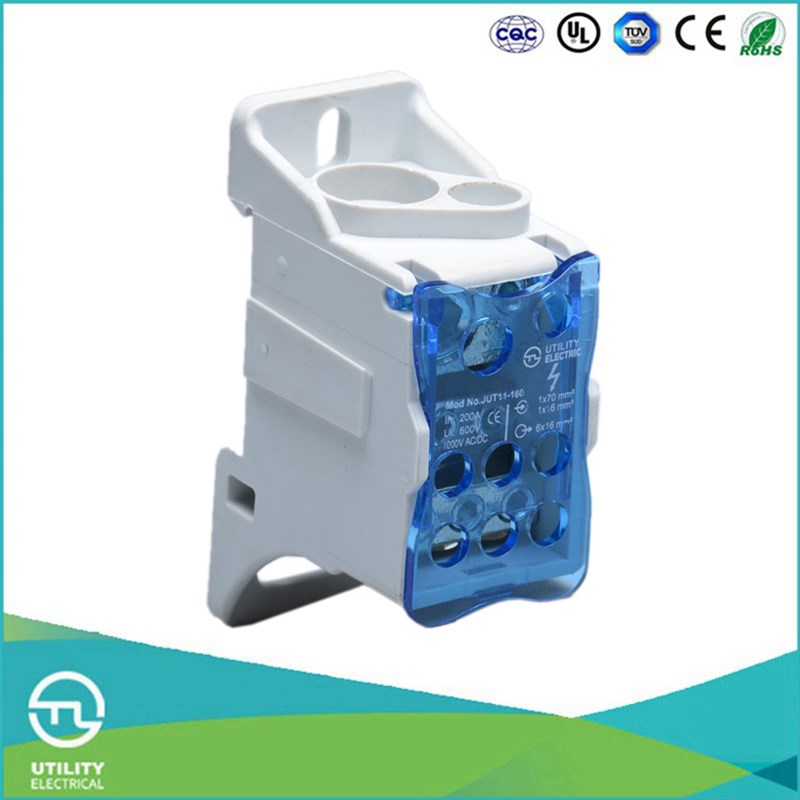尤提乐JUT11-160导轨式接线端子排一进六出快速接线盒端子连接器