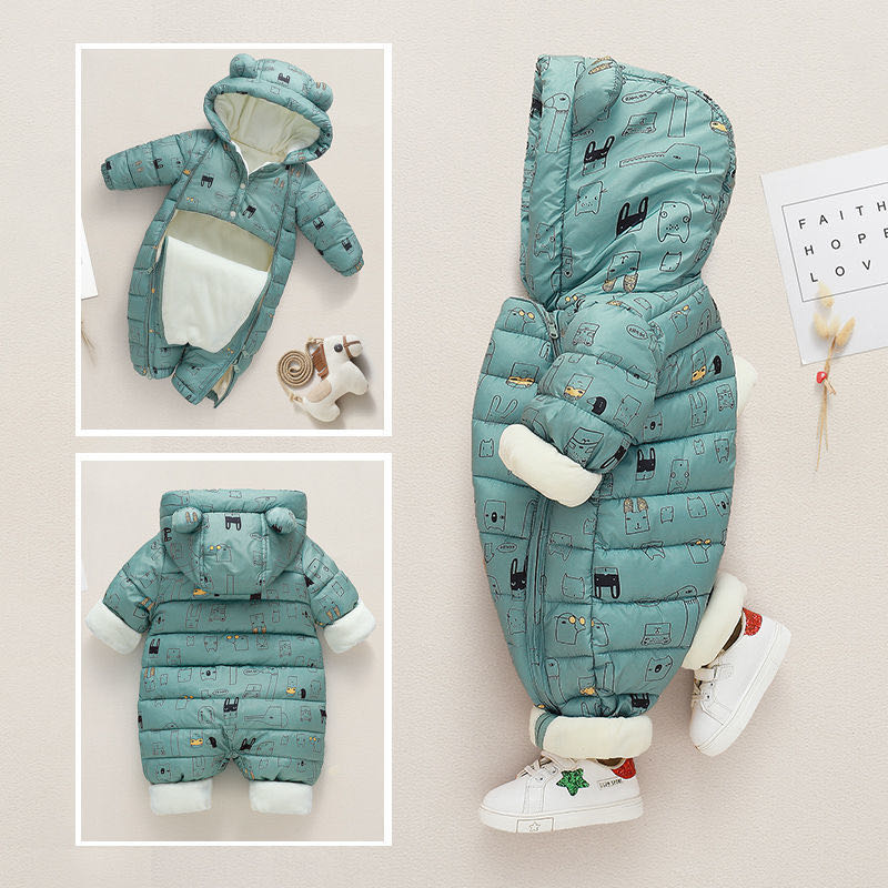 2021新生儿爬爬服婴儿连体衣冬季加厚外出服男女宝宝新款羽绒棉服