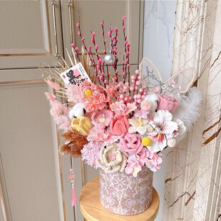 2025新年年宵花成品福桶插花束发财果过年花春节客厅喜庆装饰摆件