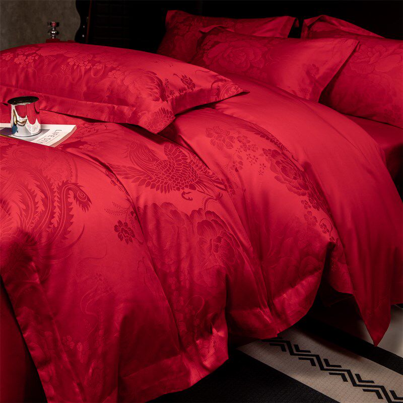 中式婚庆四件套大红色新婚陪嫁被套结婚床上用品婚房喜被