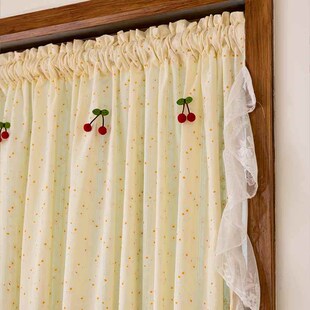 奶油色法式蕾丝荷叶边田园小碎花雏菊窗帘公主风卧室飘窗门帘隔