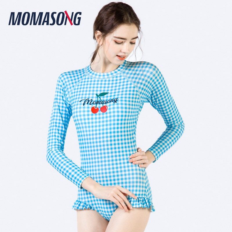 长袖女士保守遮肚显瘦2021新款连体泳衣泡温泉海边泳装906126