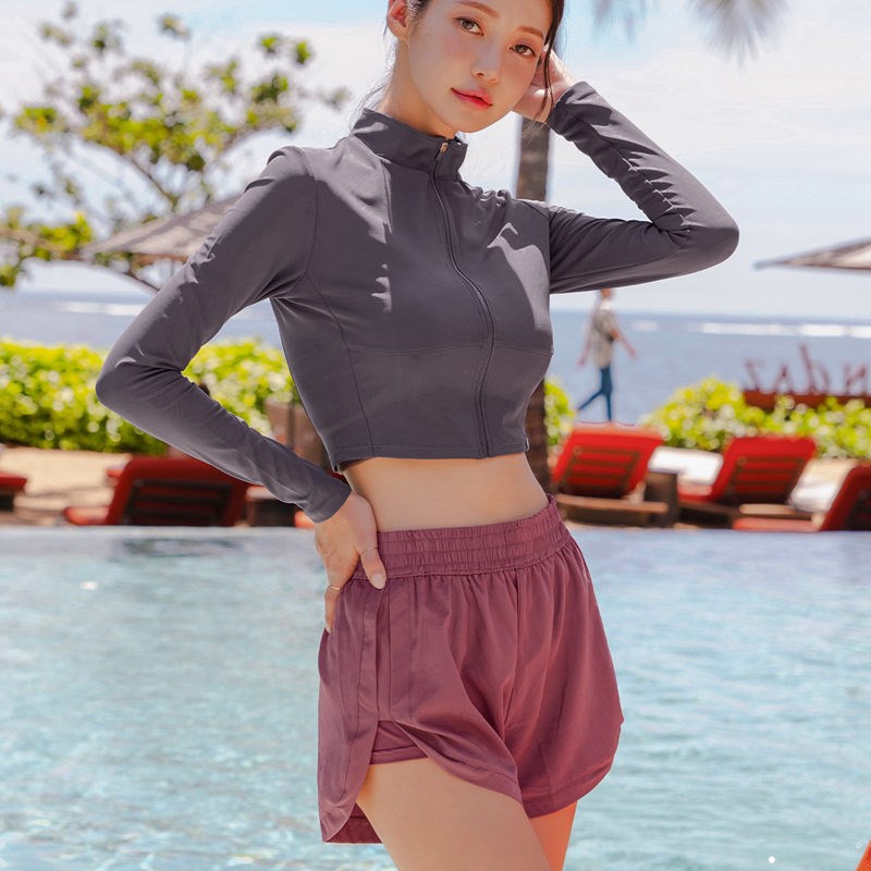 泳衣女三件套分体平角显瘦遮肚保守长袖运动温泉男两件套情侣泳装