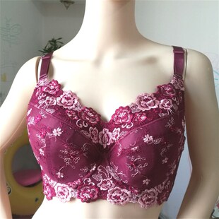 女士内衣刺绣g特大码大罩杯加肥加大文胸全包裹定型防下垂胸罩胖m
