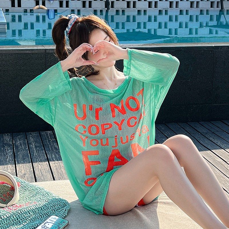 泳衣女微胖女孩三件套罩衫宽松显瘦大码分体保守遮肉200斤泡温泉