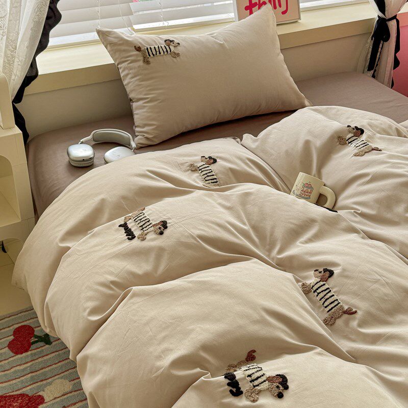 卡通全棉毛巾绣床上用品四件套可爱儿童宿舍被套罩床单三件套