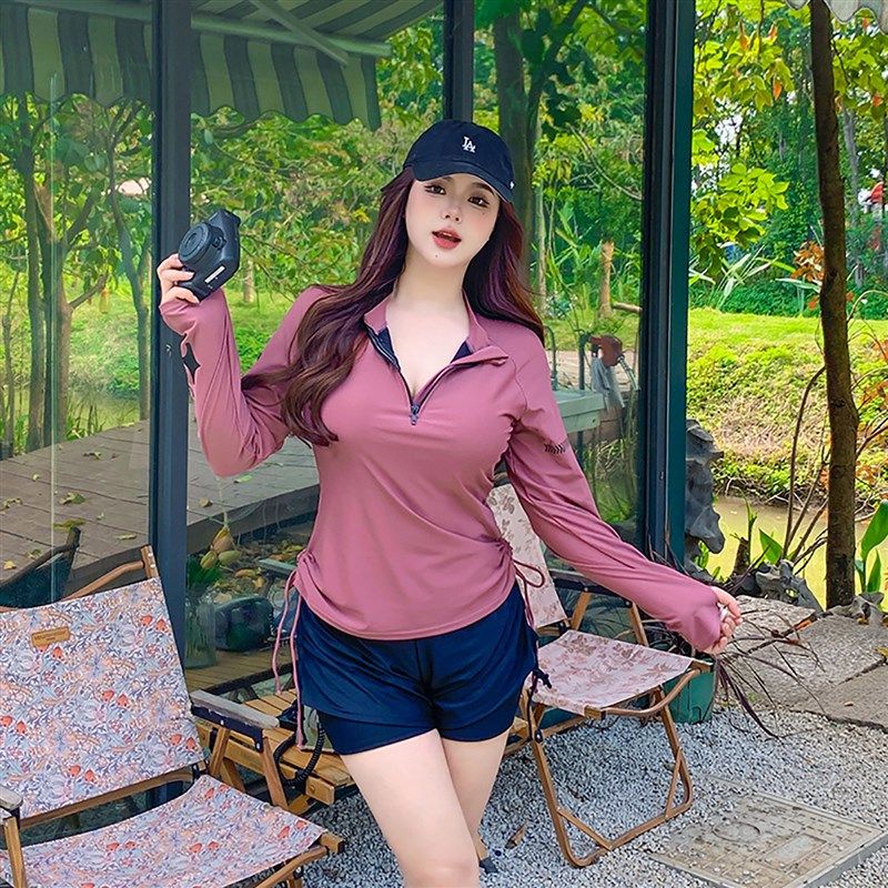 女士泡温泉套装泳衣分体大码两件套绝美微胖遮肉保守高级感遮肚子