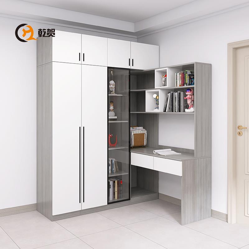 转角衣柜书桌一体实木儿童小卧室拐角带书柜连梳妆台加衣橱组合柜