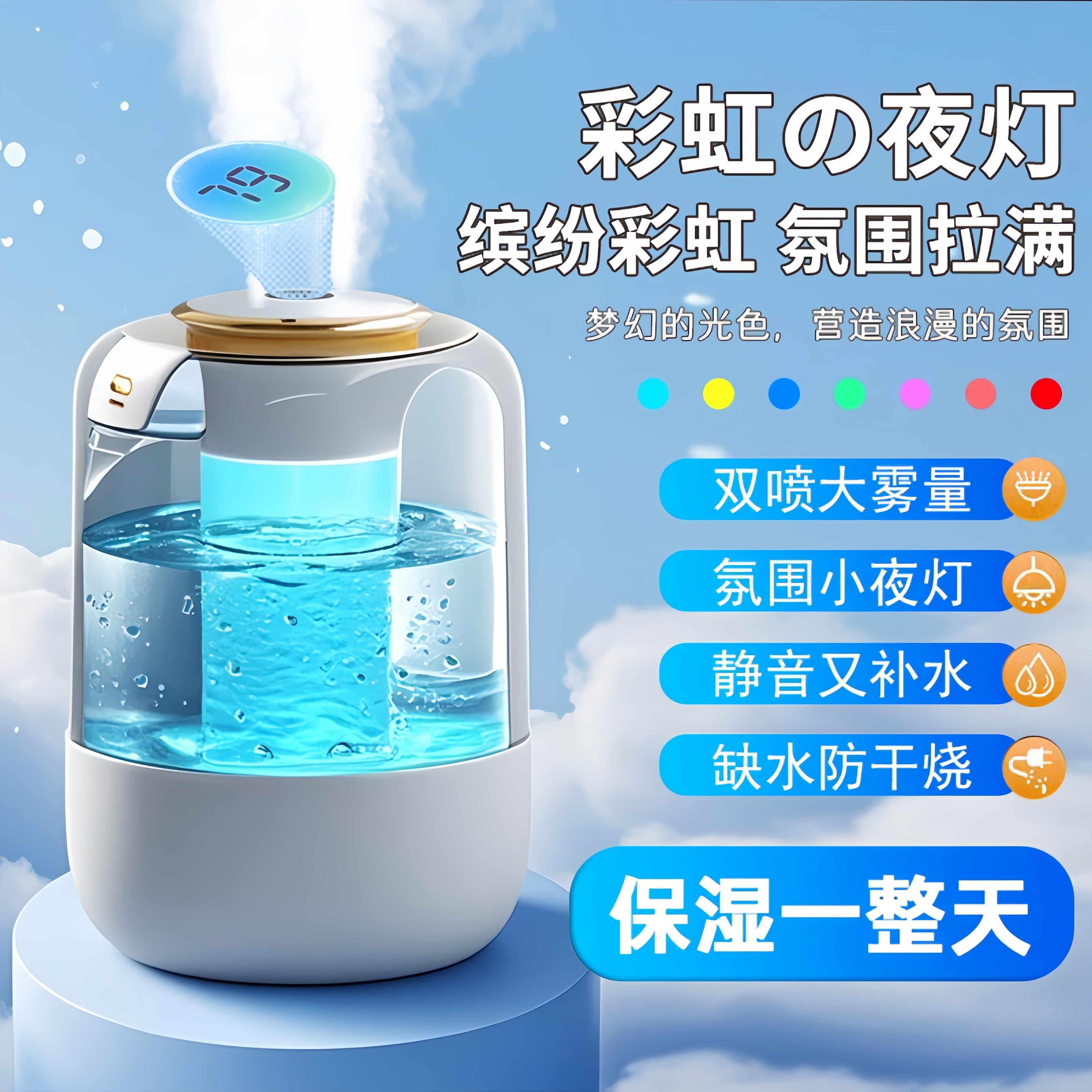 新款双喷加湿器3升家用静音卧室孕妇婴儿学生宿舍办公室桌面喷雾