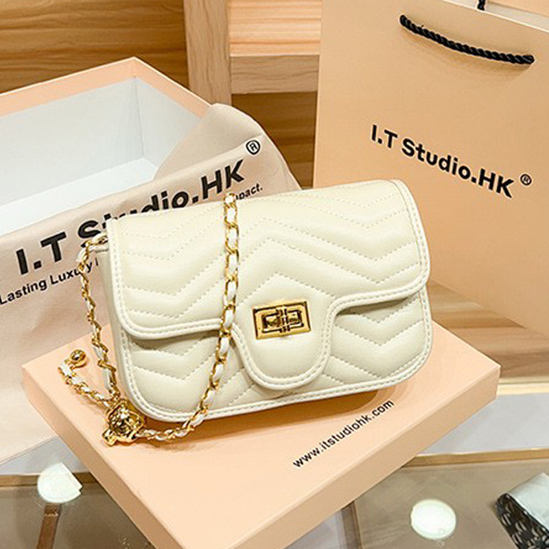 头层牛皮2025新款凯旋门小金球菱格白色链条包女单肩斜挎包高级感