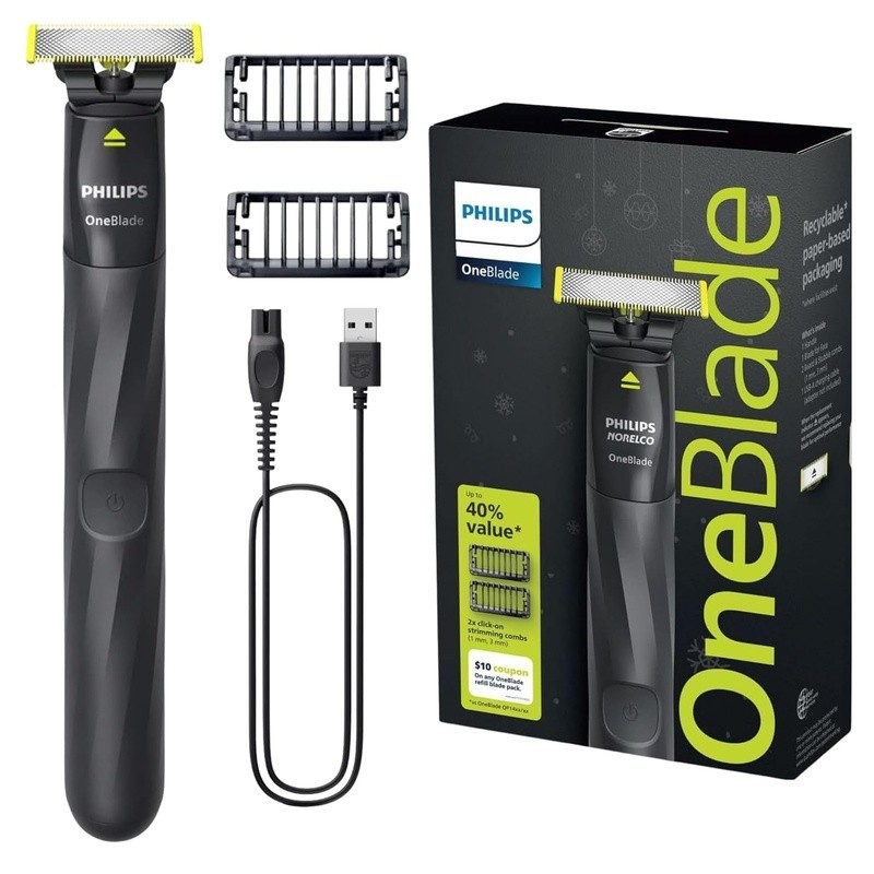 美版PHILIPS飞利浦OneBlade通用防水电动修剃刀USB充电配限位梳