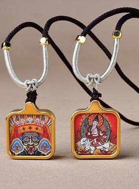 新款迷你小唐卡黄财神吊坠本命佛绿度母扎基拉姆藏式唐卡吊坠钛钢