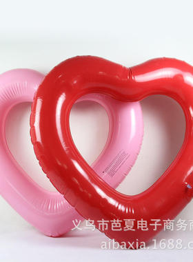 ins热销红色爱心游泳圈 粉色爱心加大加厚充气救生圈漂流浮床