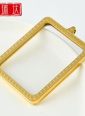 万字符方形唐卡盒子嘎乌盒西藏金色双面热贡民族风格钛钢挂件