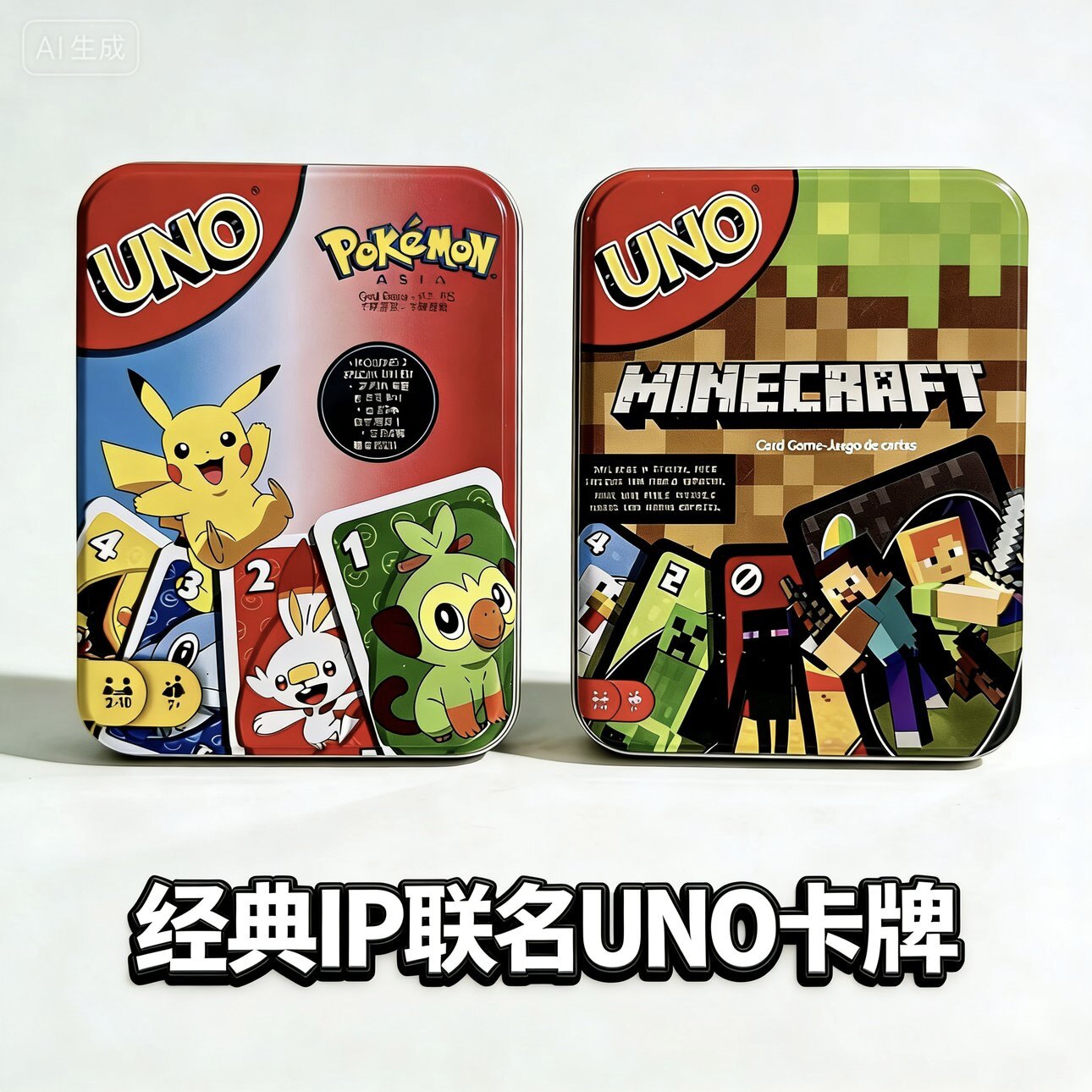 经典联名UNO优诺纸牌我的世界皮卡丘铁盒 亲子益智互动桌面卡牌