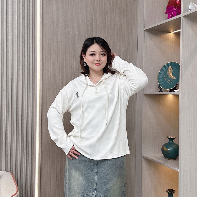 大码女装长袖连帽t恤女春季卫衣胖mm遮肚L子藏肉显瘦宽松正肩上衣