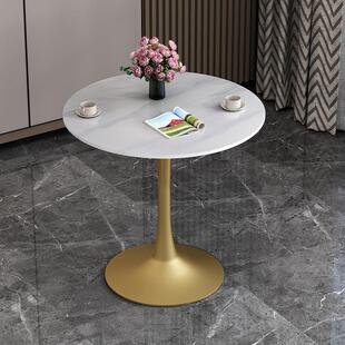 北欧岩板洽谈桌小圆桌轻奢商务办公室接待桌会议桌奶茶咖啡店小桌