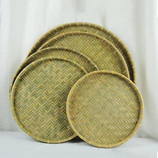竹编制品家用圆簸箕无孔竹筛子竹编托盘手工竹匾竹青竹皮簸箕晾晒