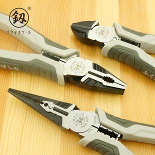 日本福冈多功能老虎钳尖嘴钳子斜口钳钢丝钳进口德国万用电工工具
