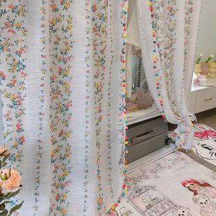 货架帘子遮挡杂物挂衣架钢制衣橱拉帘碎花小彩球花边半遮光窗帘