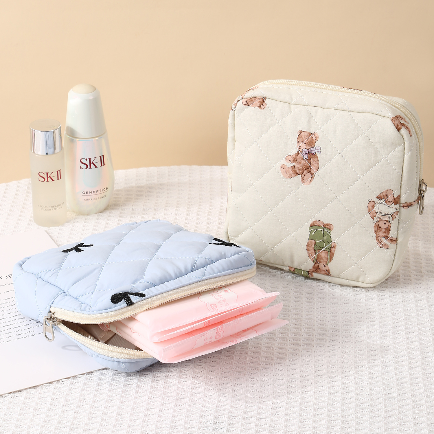 新款绗缝女式卫生棉收纳包大容量高颜值耳机数据线收纳袋姨妈包