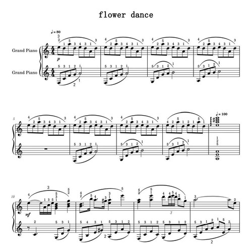 花之舞-Flower-C调带指法钢琴独奏完整版-高清电子谱-五线谱版