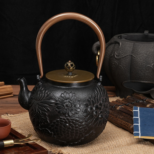 茶具家用煮茶器 铸铁茶壶铁壶围炉煮茶壶黑晶炉老铁壶烧水壶日式