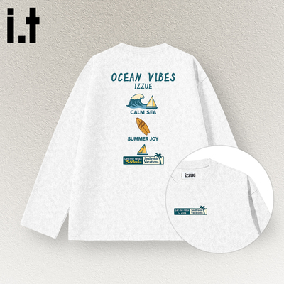 i.t izzue白色打底衫男款长袖t恤男新款蜡染雪花设计感印花上衣4P