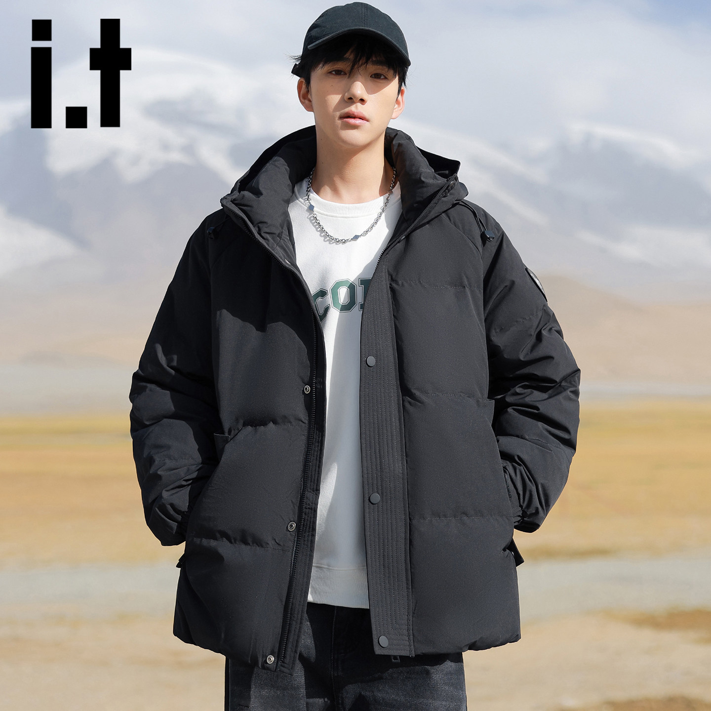 itizzue连帽羽绒服男秋冬季加厚