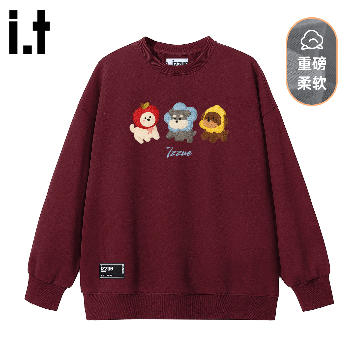 it izzue新款美式宽松萌宠圆领卫衣女2025秋冬情侣套头潮上衣男1P