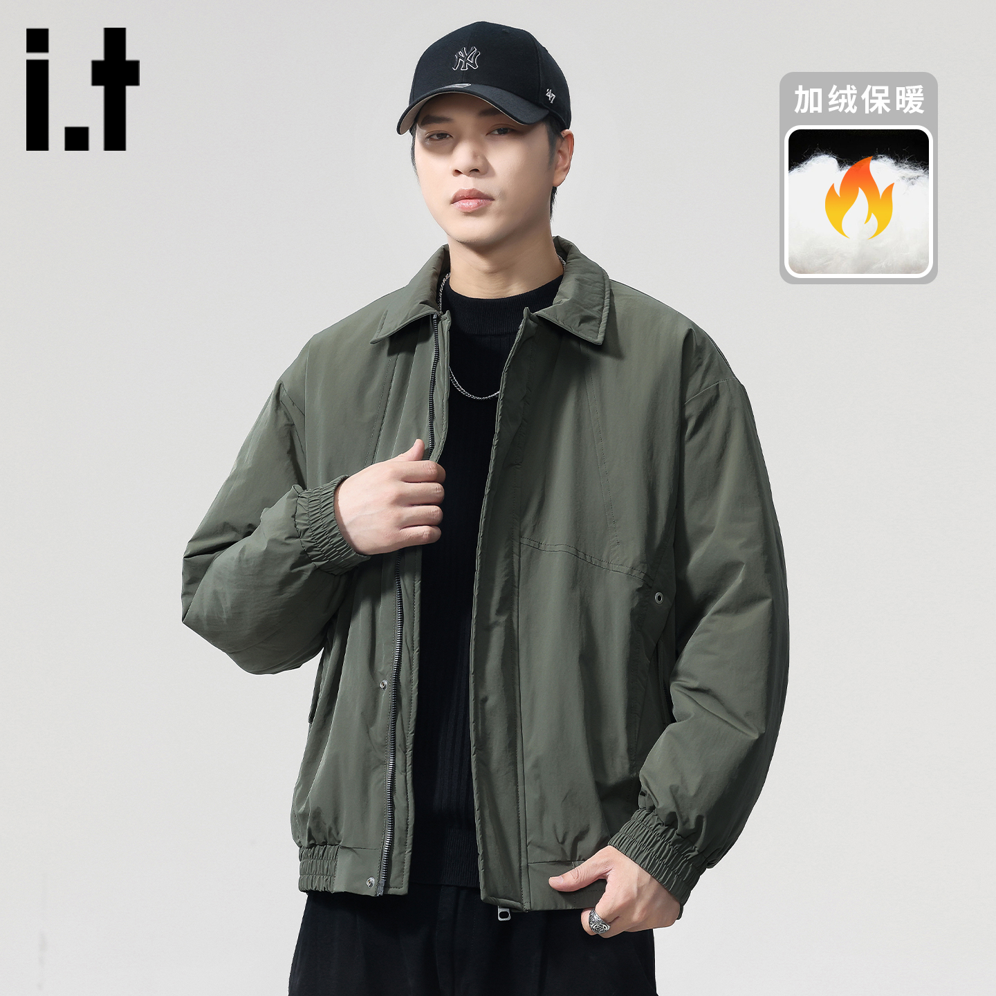 itizzue美式加厚棉服翻领外套男