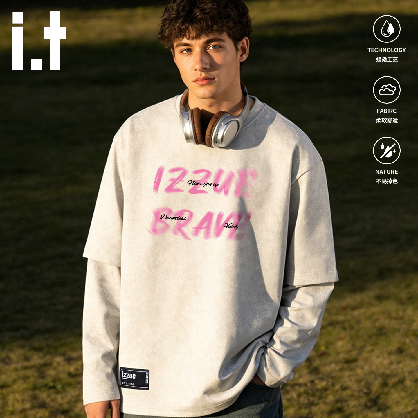 it长袖T恤男官方复古风圆领上衣